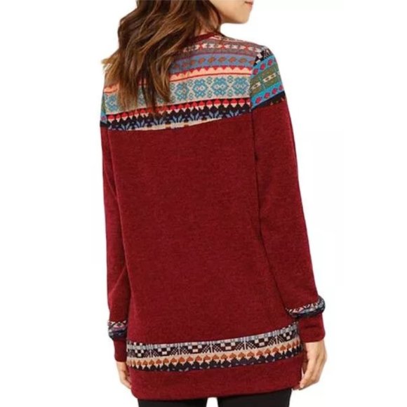 egs by éloges Burgundy Red Geometric Sweater Tunic - Picture 2 of 5